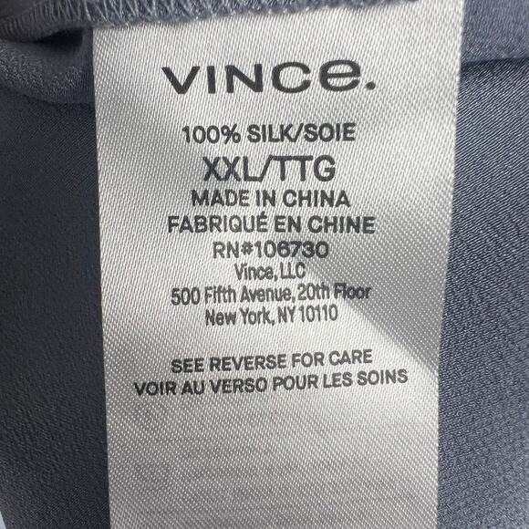 Vince Women's Size XXL 100% Silk Band Collar Blouse Iris Blue Long Sleeve - Picture 9 of 10
